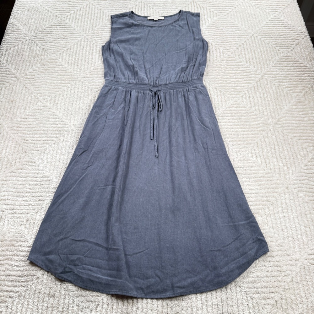 LOFT Sleeveless Midi Dress Women XS Drawstring Waist Pockets Coastal Resort Boho